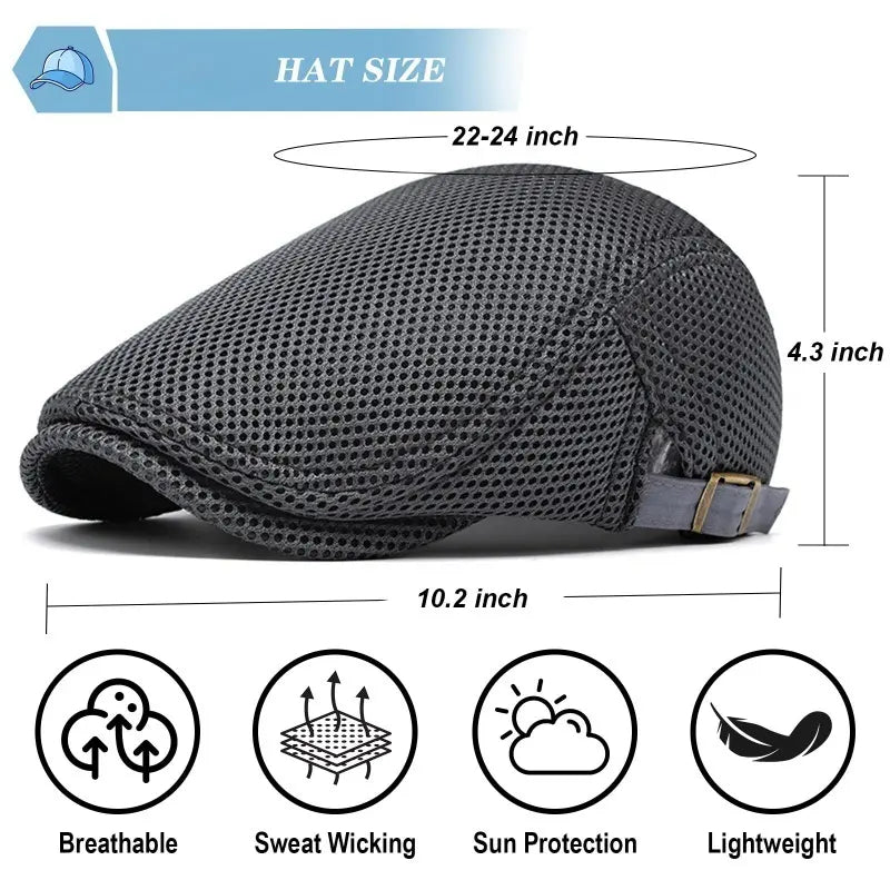 Men's Breathable Mesh Flat Cap โ Adjustable Newsboy Ivy Beret Summer Hat