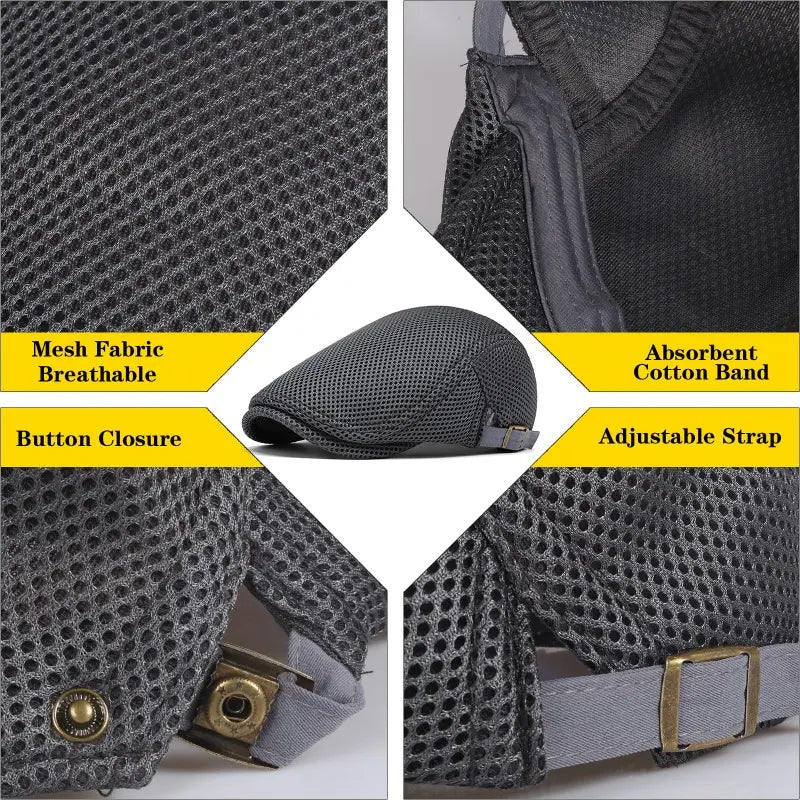 Men's Breathable Mesh Flat Cap โ Adjustable Newsboy Ivy Beret Summer Hat