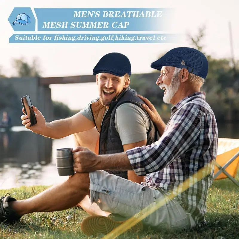 Men's Breathable Mesh Flat Cap โ Adjustable Newsboy Ivy Beret Summer Hat